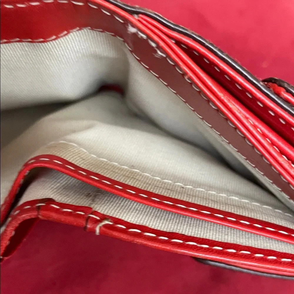 Kate Spade Chocolate Leather Wallet Inside Red With Coin & Cardholder EUC RARE - Picture 10 of 10